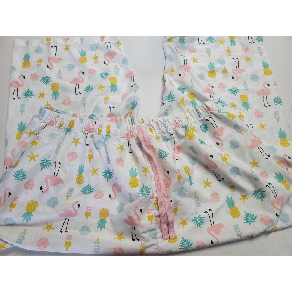 Bobbie Brooks 3X Pajama crop Pants Tropical Flamingo Pineapple White Pink 22in